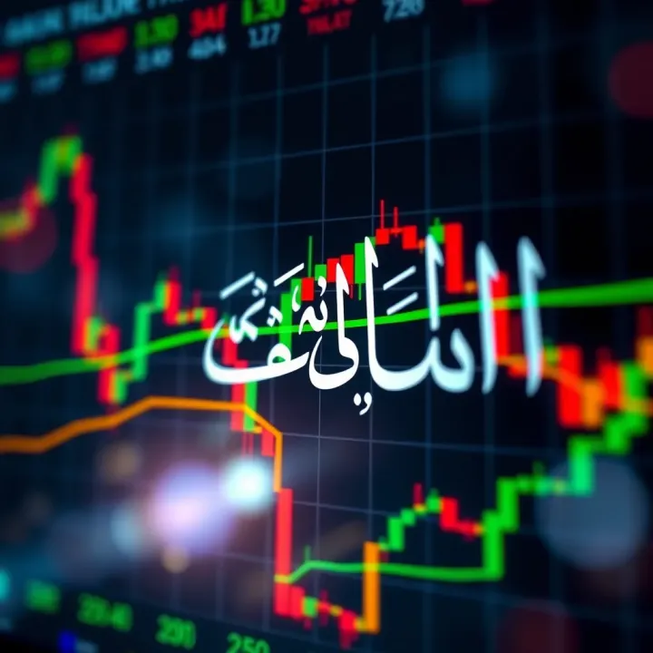Stock market charts with Islamic calligraphy signifying halal investment guidance