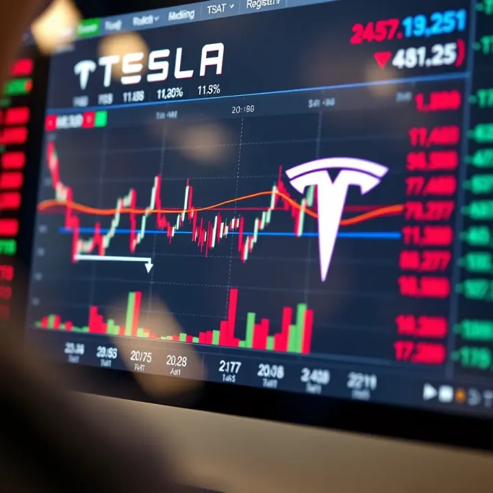 Tesla stock performance chart showing fluctuations over time