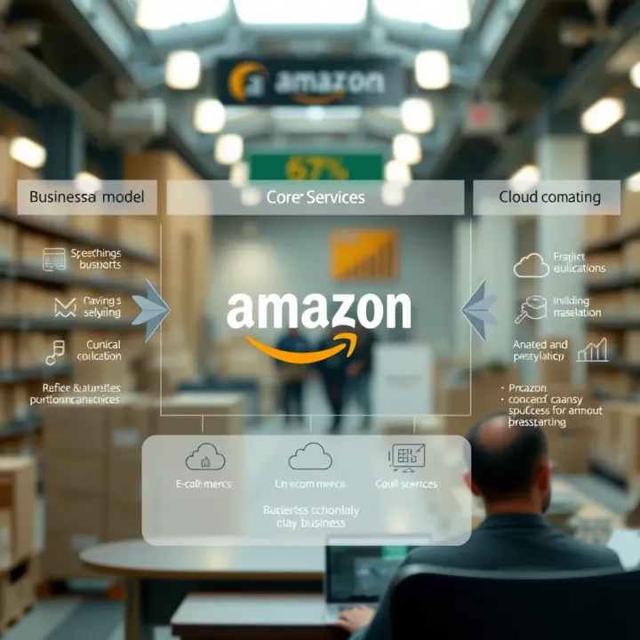Diagram illustrating Amazon's integrated business model including e-commerce, logistics, and cloud computing
