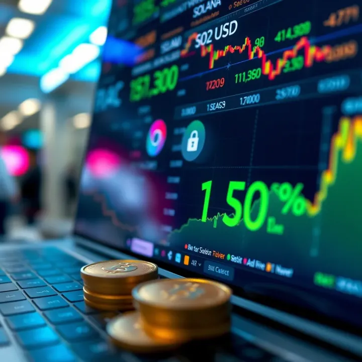 Illustration of digital currency exchange platform displaying Solana to USD rate