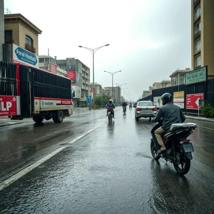 Heavy rain causing water accumulation on urban roads in Pakistan