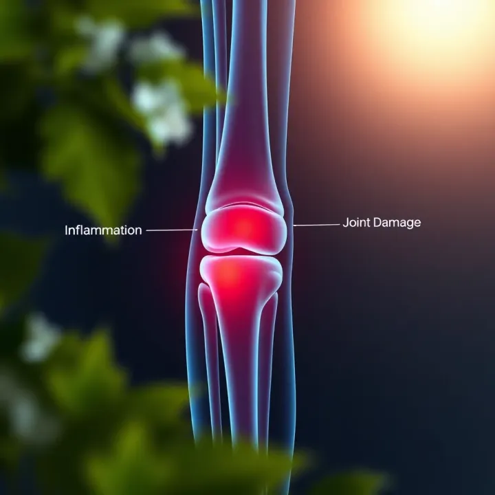 Diagram showing inflammation and joint damage caused by rheumatoid arthritis