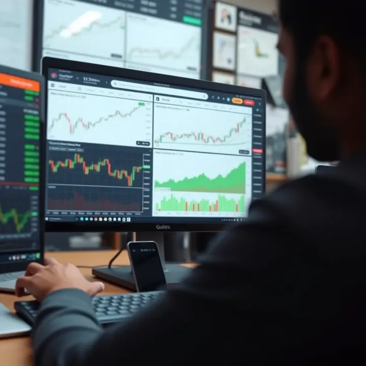 Interface of Quotex demo platform showing trading charts and options for practice trading