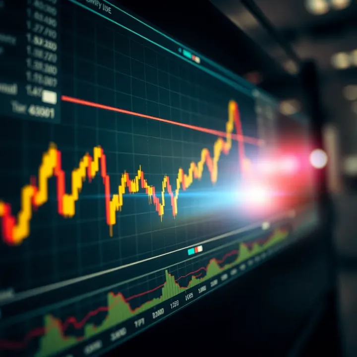 Line Chart Depicting Price Movements with Indicators Line chart showing price movements over time with key indicators