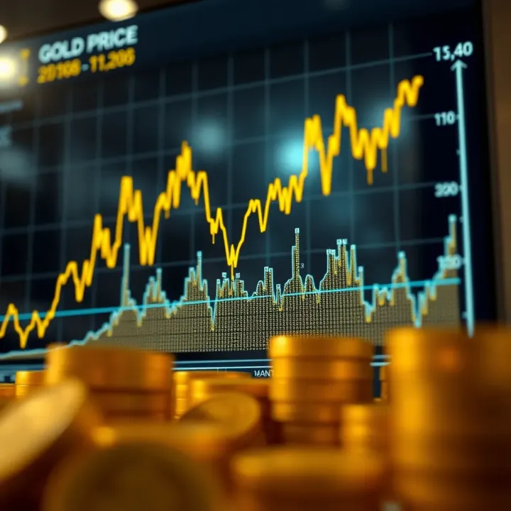 Graph showing fluctuating gold prices influenced by economic and geopolitical factors