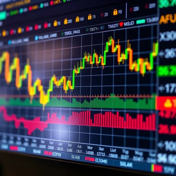Interactive financial chart displaying key market indicators and trading volume for gold versus US dollar